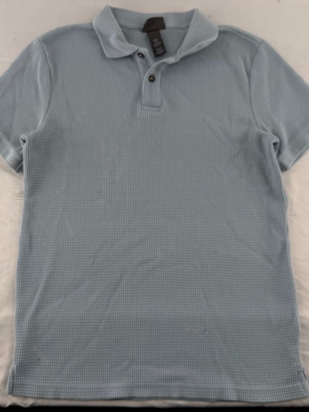 H&M Men Light Blue Waffle Knit Slim Fit Short Sleeve Polo Shirt Size S